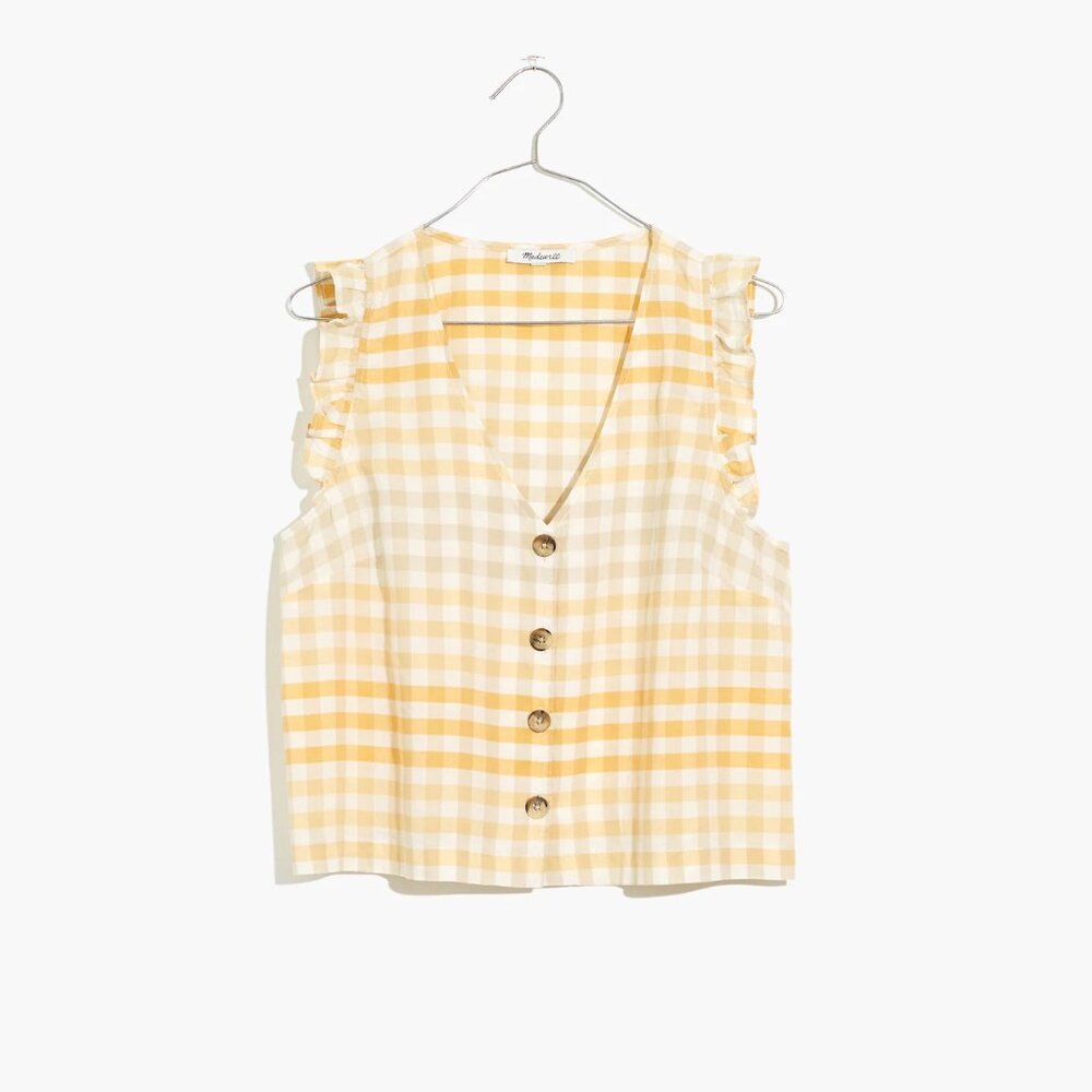 Madewell Ruffle Button-Front Tank in Yellow Ombré Gingham, size 0